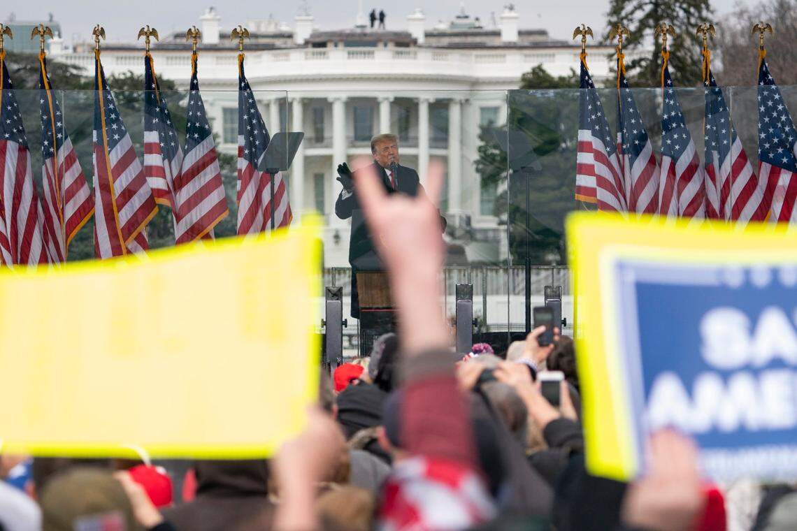 President Donald Trump speaks during a rally protesting the electoral college certification of Joe Biden as President, Wednesday, Jan. 6, 2021, in Washington.