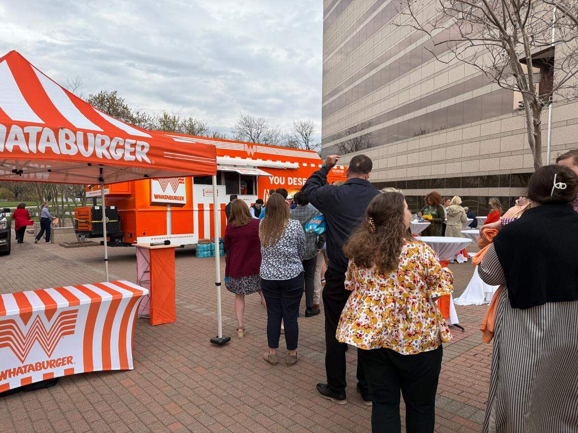 Dozens of people in Raleigh lined up to grab a burger and T-shirt from Whataburger’s food truck on Monday, March 24, 2025.