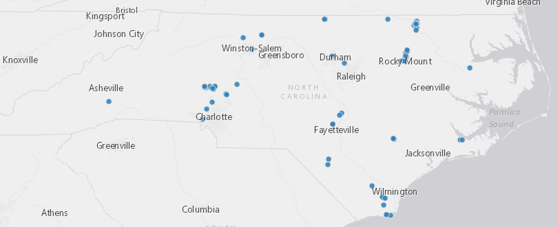 This map from the North Carolina Department of Environmental Quality shows coal ash ponds in the state that are no longer actively being filled but still contain coal ash.