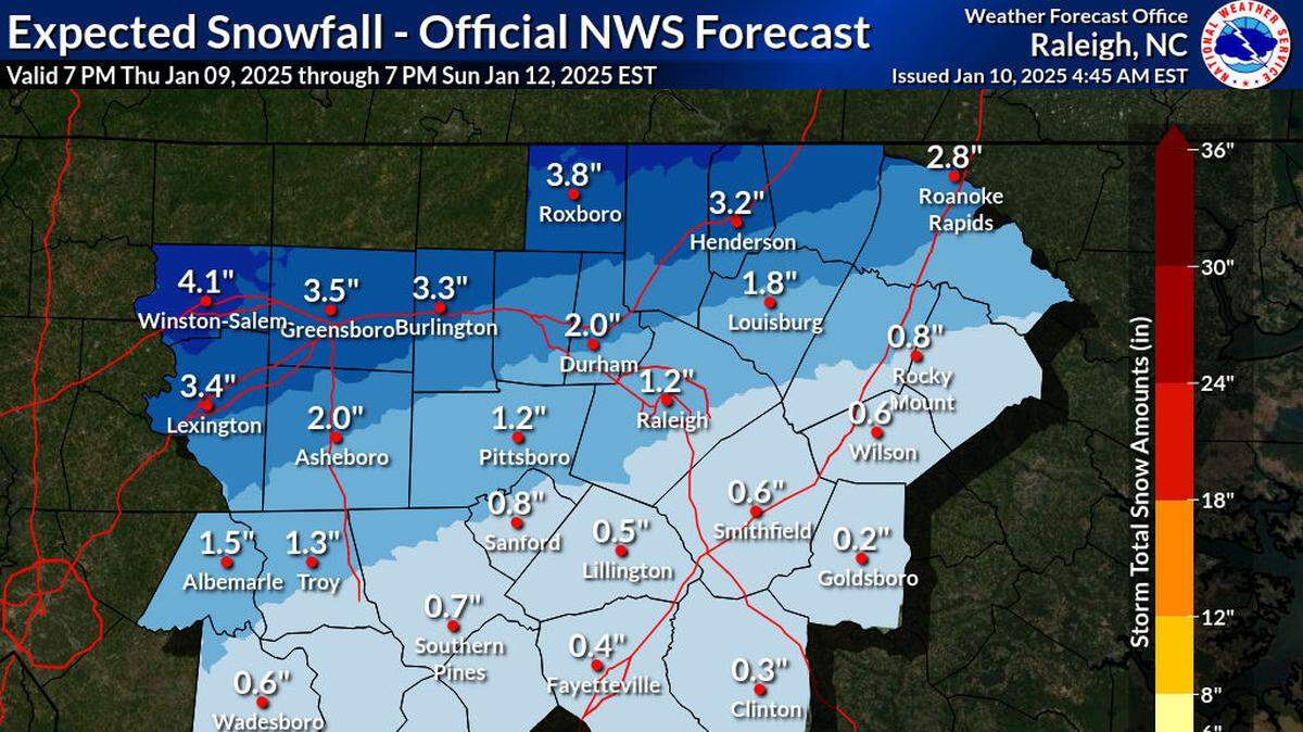 When does snow (& ice) start on Friday and how much will Raleigh get? Latest NC forecast