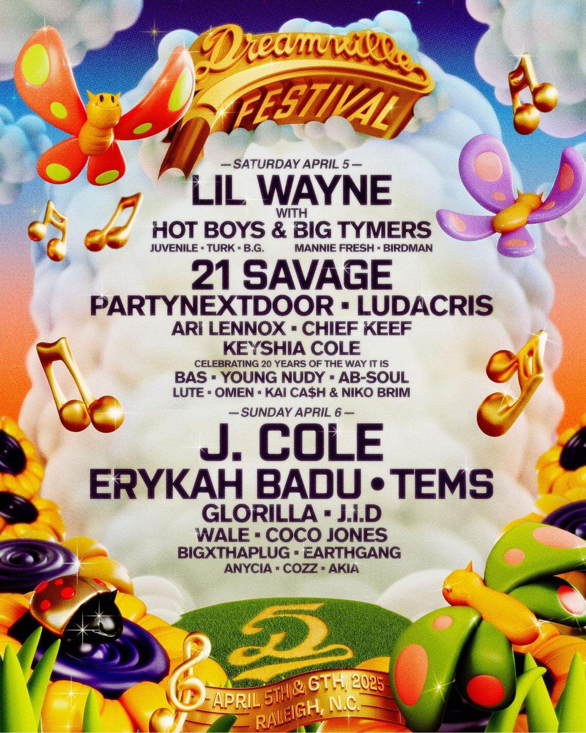Lineup for the 2025 Dreamville Festival held in Raleigh, NC.