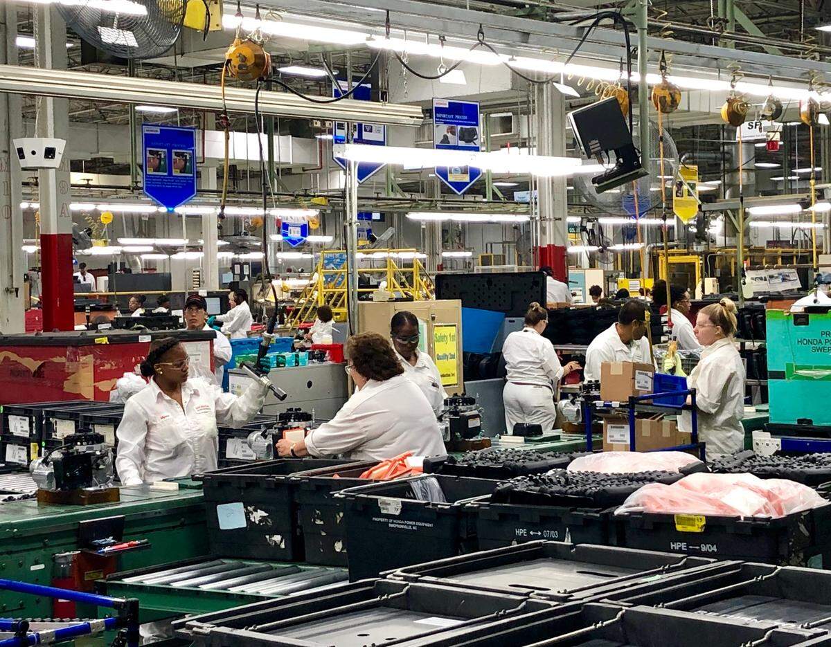 Around 1,100 people work at the Honda Power Equipment factory in Swepsonville, N.C., where the company makes lawmowers, generators, snow plows and other items.