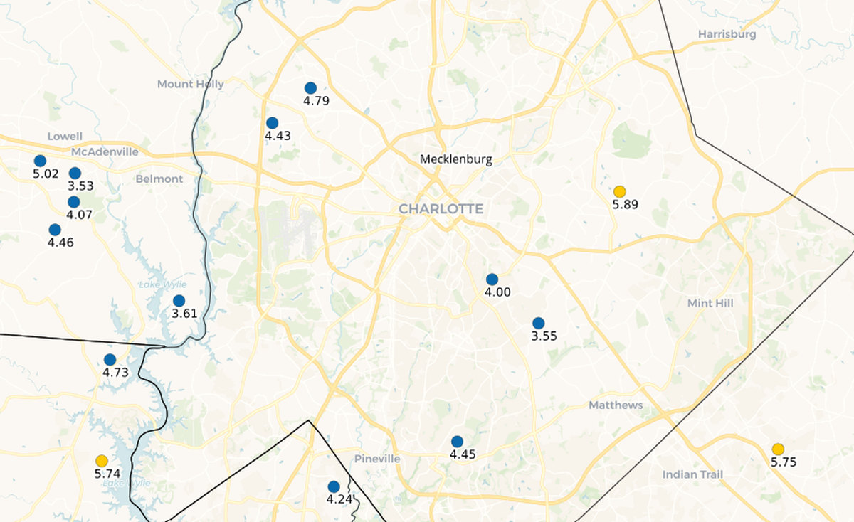 Total rainfall amounts from Tropical Storm Debby in Charlotte, North Carolina. The figures are from the Community Collaborative Rain, Hail & Snow Network, a national nonprofit that measures local rainfall and submits data to the National Weather Service.