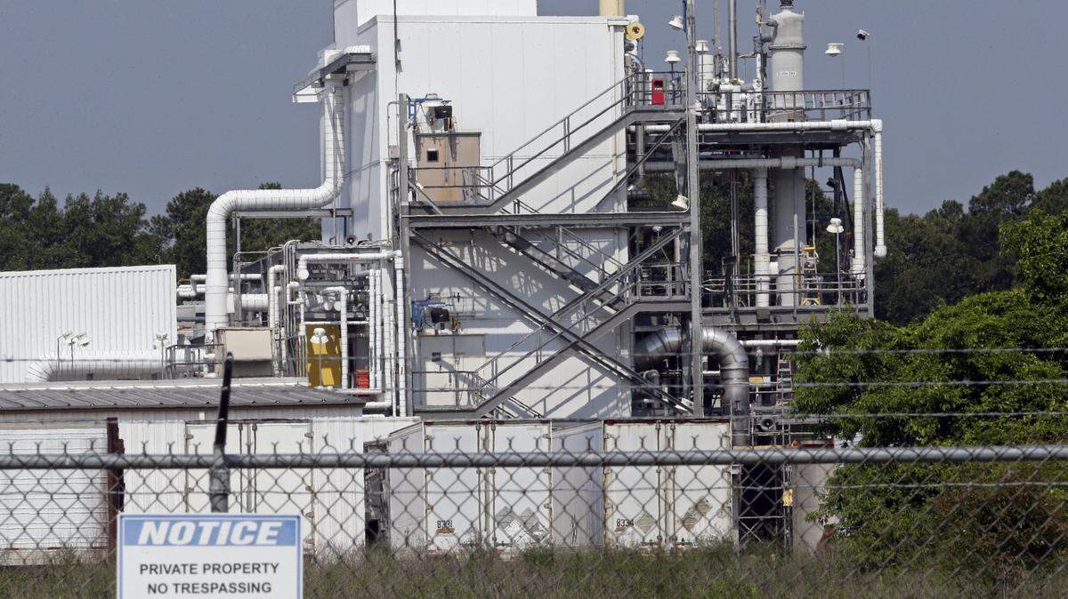 This June 15, 2018, file photo shows the Chemours Company’s PPA facility at the Fayetteville Works plant near Fayetteville, N.C. where the chemical known as GenX is produced.