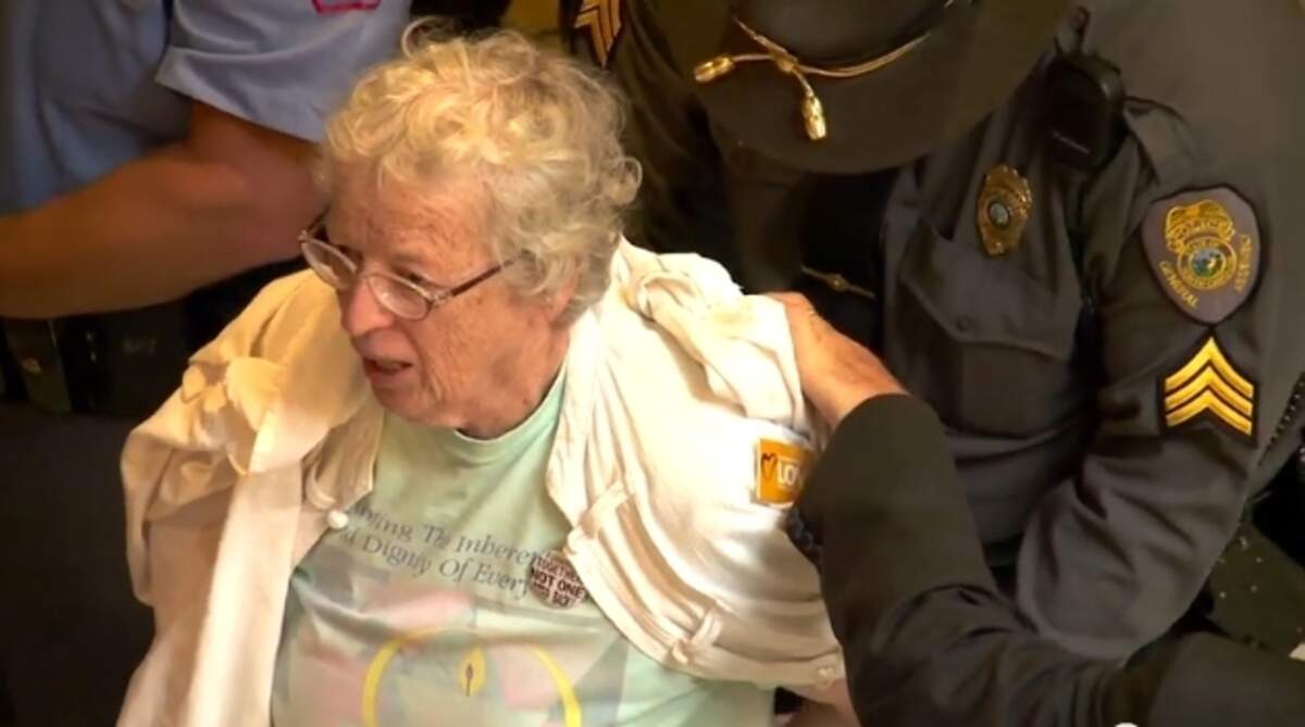 Jane Hunt being arrested during a Moral Monday protest in Raleigh in 2013.