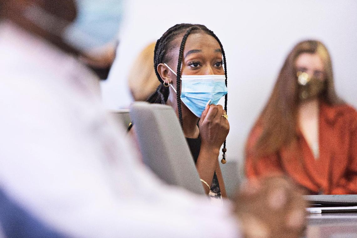 Taliajah “Teddy” Vann with the Black Student Movement voices her personal concerns after making a statement for BSM during the UNC student government meeting in Chapel Hill with student organization presidents addressing the rise in COVID-related cases on Friday, Sept. 3, 2021.