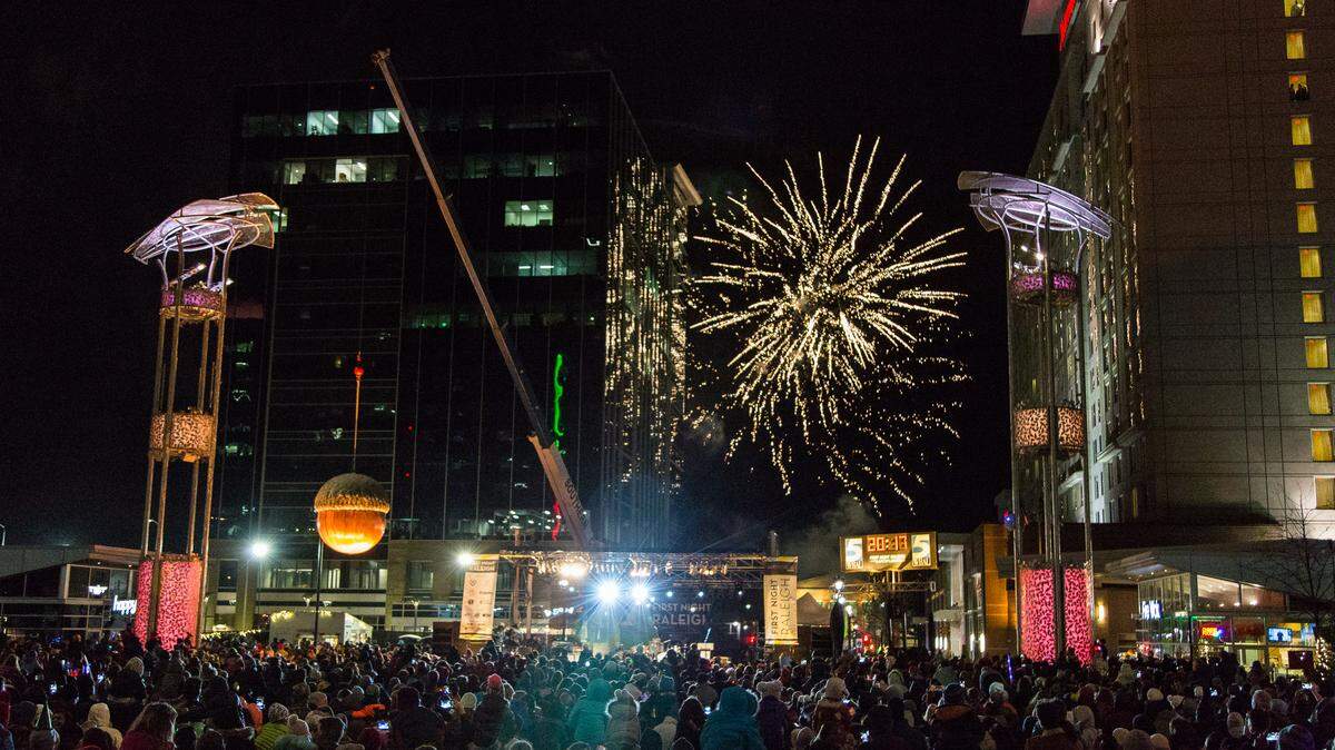 First Night Raleigh features two acorn drops, one for kids at 7 p.m. and one at midnight. Activities are along Fayetteville Street and around downtown.