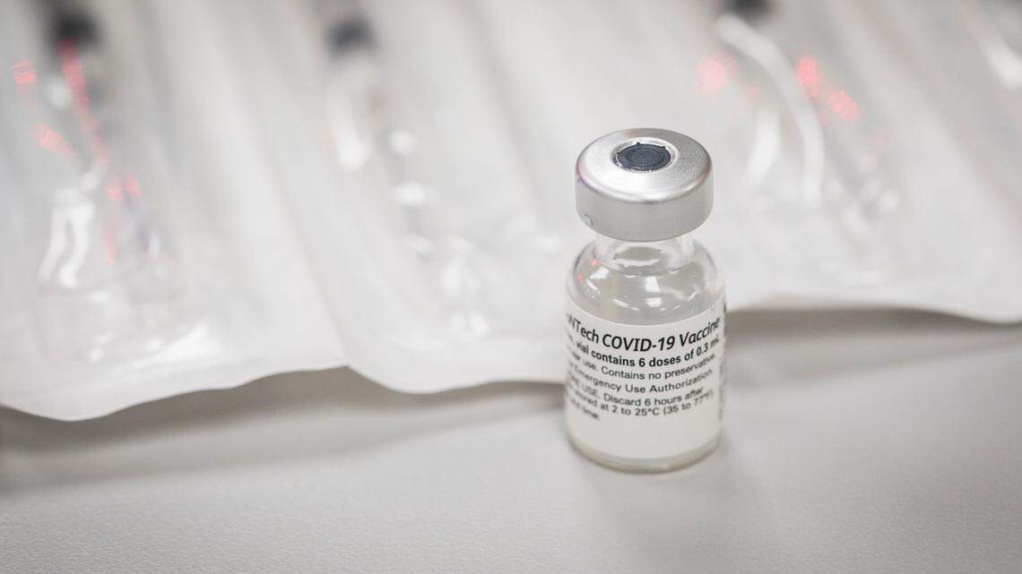 A vial of the COVID-19 vaccine sits on the counter in DJ’s Pharmacy in Cary, N.C. on Sept. 4, 2021.
