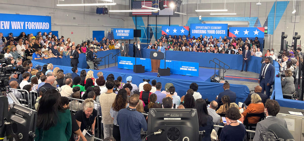 Vice President and Democratic nominee for president Kamala Harris speaks at Wake Tech Community College’s North Campus in Raleigh, N.C., Friday, August 16, 2024.