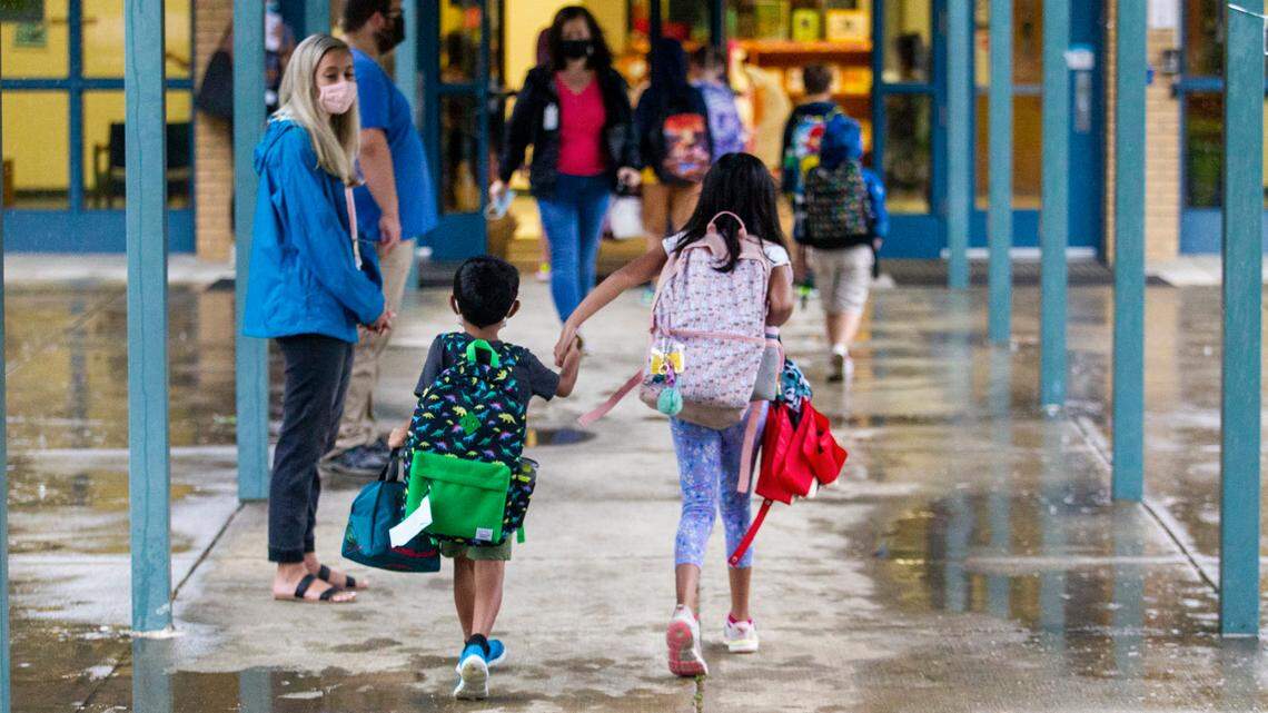 Hundreds of students returned to in-person learning as Salem Elementary School in Apex started itís year-round school year Thursday, July 8, 2021.