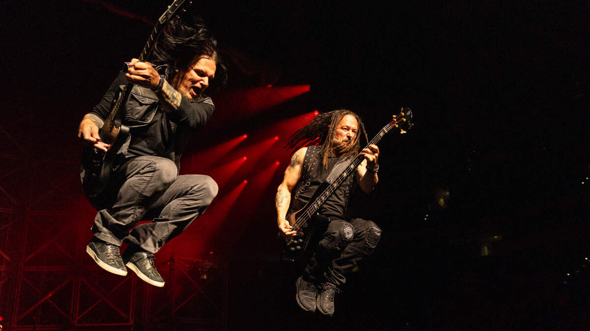 Dark metal band Disturbed in concert at Raleigh, N.C.’s Lenovo Center, April 14, 2025.