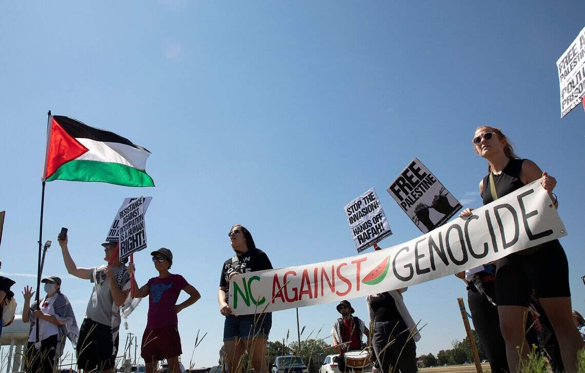 Protesters in Raleigh NC on Biden handling of Israel-Hamas war ...