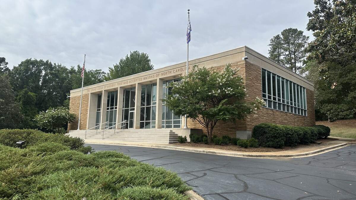 The Grand Lodge of Ancient, Free and Accepted Masons of North Carolina on Glenwood Avenue in Raleigh. NCModernist is organizing public tours of the building on June 20, 2026.