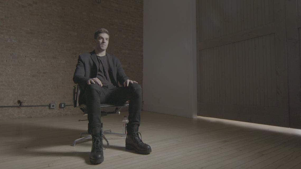 Fyre Festival organizer Billy McFarland interviewed in the Hulu documentary “Frye Fraud,” a true-crime comedy documentary exploring a failed music festival-turned-internet meme at the nexus of social media influence, late-stage capitalism, and morality in the post-truth era.