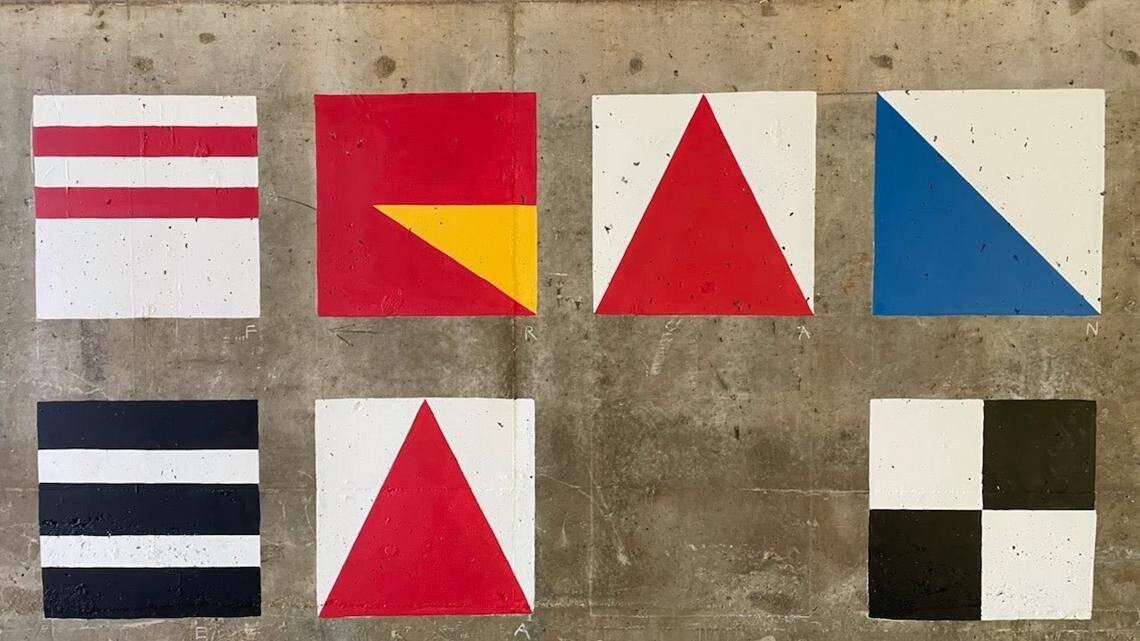 Raleigh artist Luke Buchanan painted a mural on an underpass of Blue Ridge Road, just past the Beltline by Glenwood Avenue. The painted squares spell out names of storms and hurricanes that have flooded Raleigh. Buchanan, commissioned by the city to paint it, hopes to raise awareness of how dangerous storms can be.