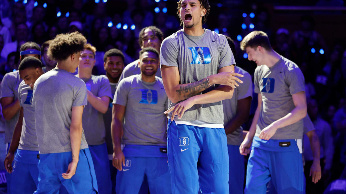 Duke’s Dereck Lively II is introduced during Duke’s Countdown to Craziness at Cameron Indoor Stadium in Durham, N.C., Friday, Oct. 21, 2022.