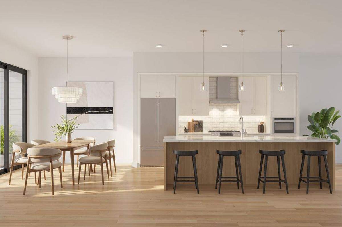 Renderings of a kitchen inside a luxury condo unit at Elm Hill, 518 Morehead Ave. in Durham.