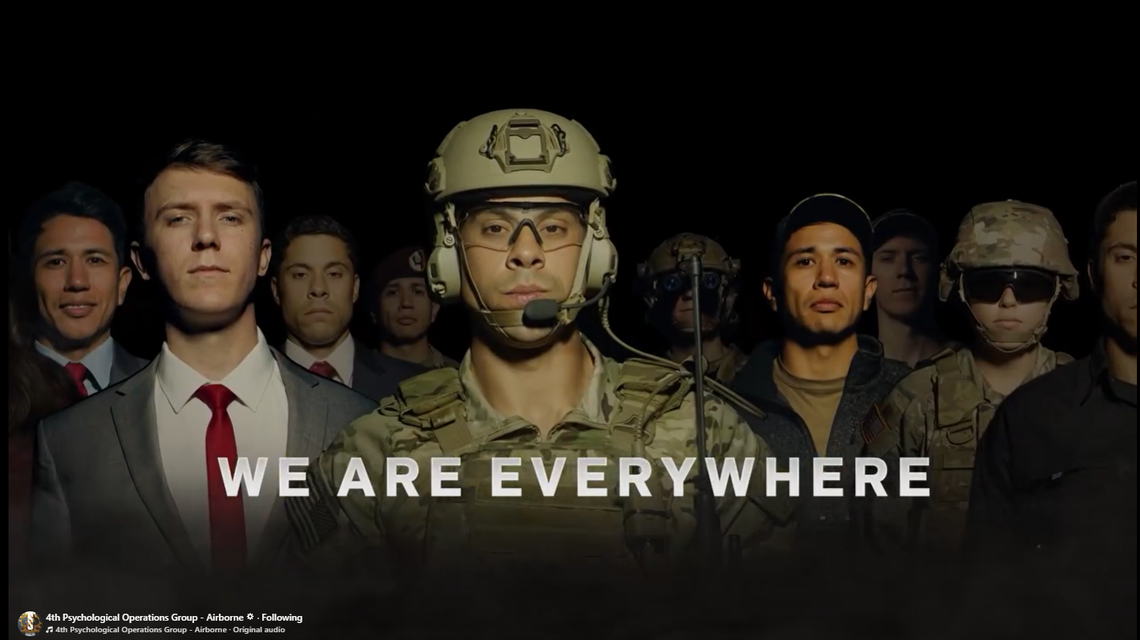 Among the images featured in the video is a group of people staring at the viewer with the message: “We are everywhere.”