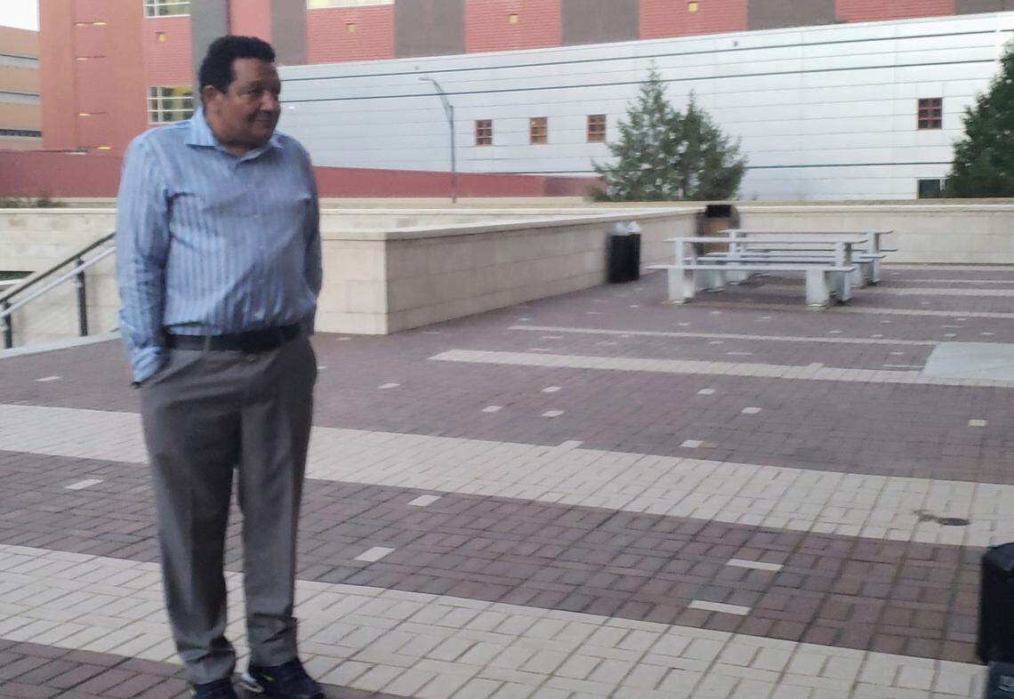 Darrell Howard stands outside the federal courthouse in Winston-Salem on Nov. 12, 2021.