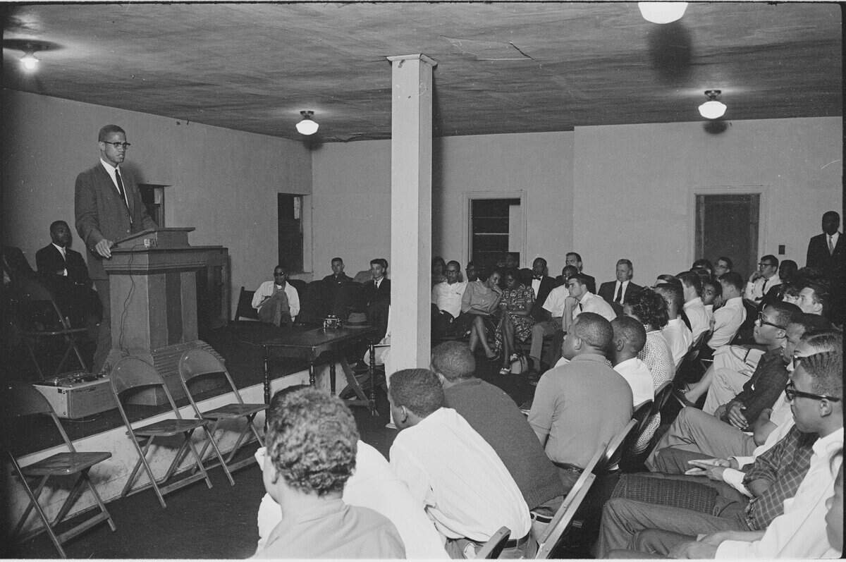 Malcolm X speaks in Durham in 1963.