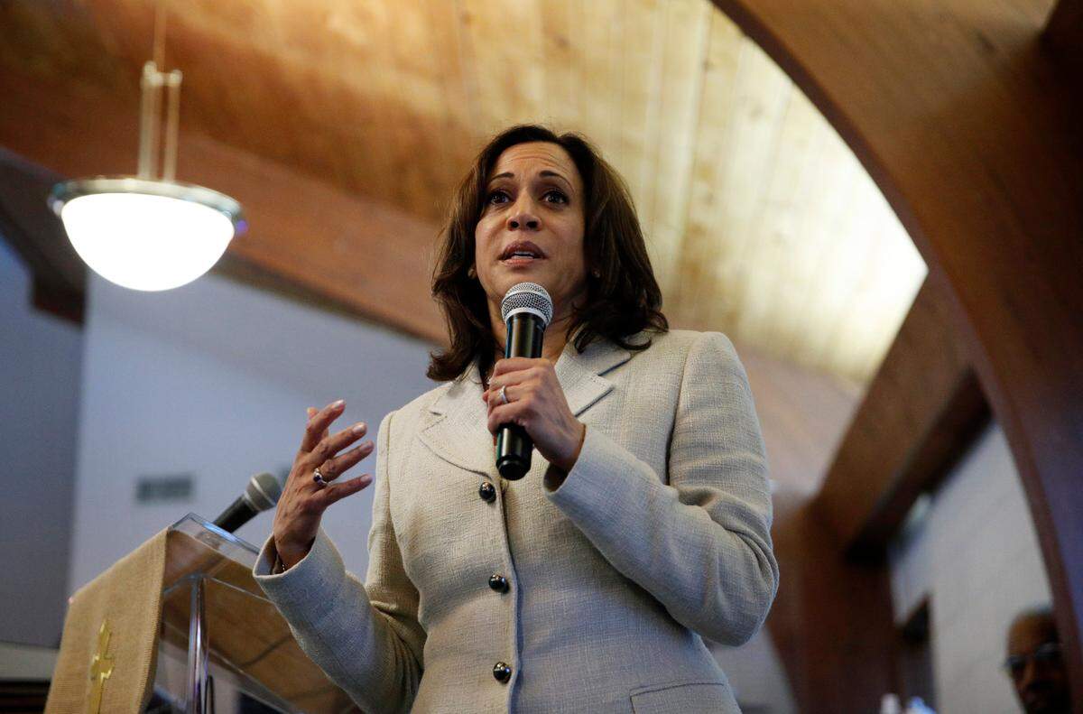 Democratic presidential candidate Sen. Kamala Harris, D-Calif., speaks at a Corinthian Baptist Church service, Sunday, Aug. 11, 2019, in Des Moines, Iowa.