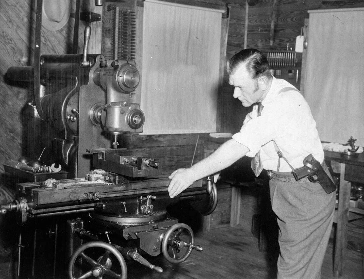 “Carbine” Williams in his workshop at Godwin, NC. 1960s.