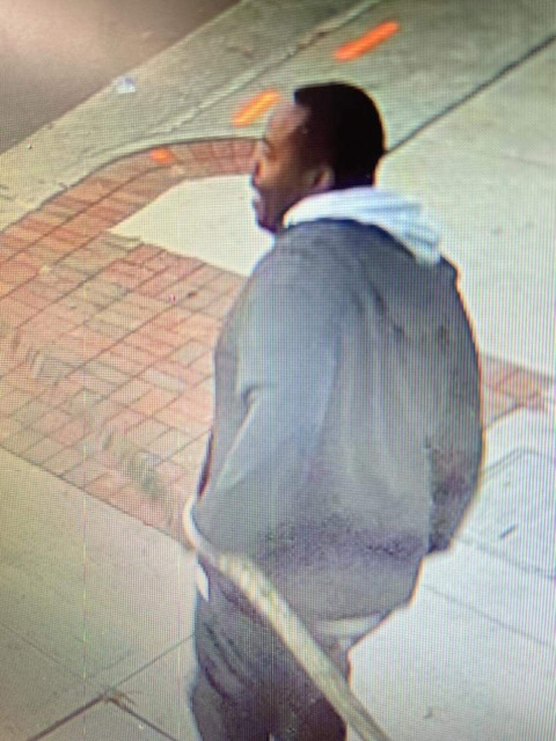 A surveillance camera image of a man who is alleged to have fatally stabbed Alexander Bernard Jordan, 41, in Durham on Queen Street on the morning of November 30, 2023.