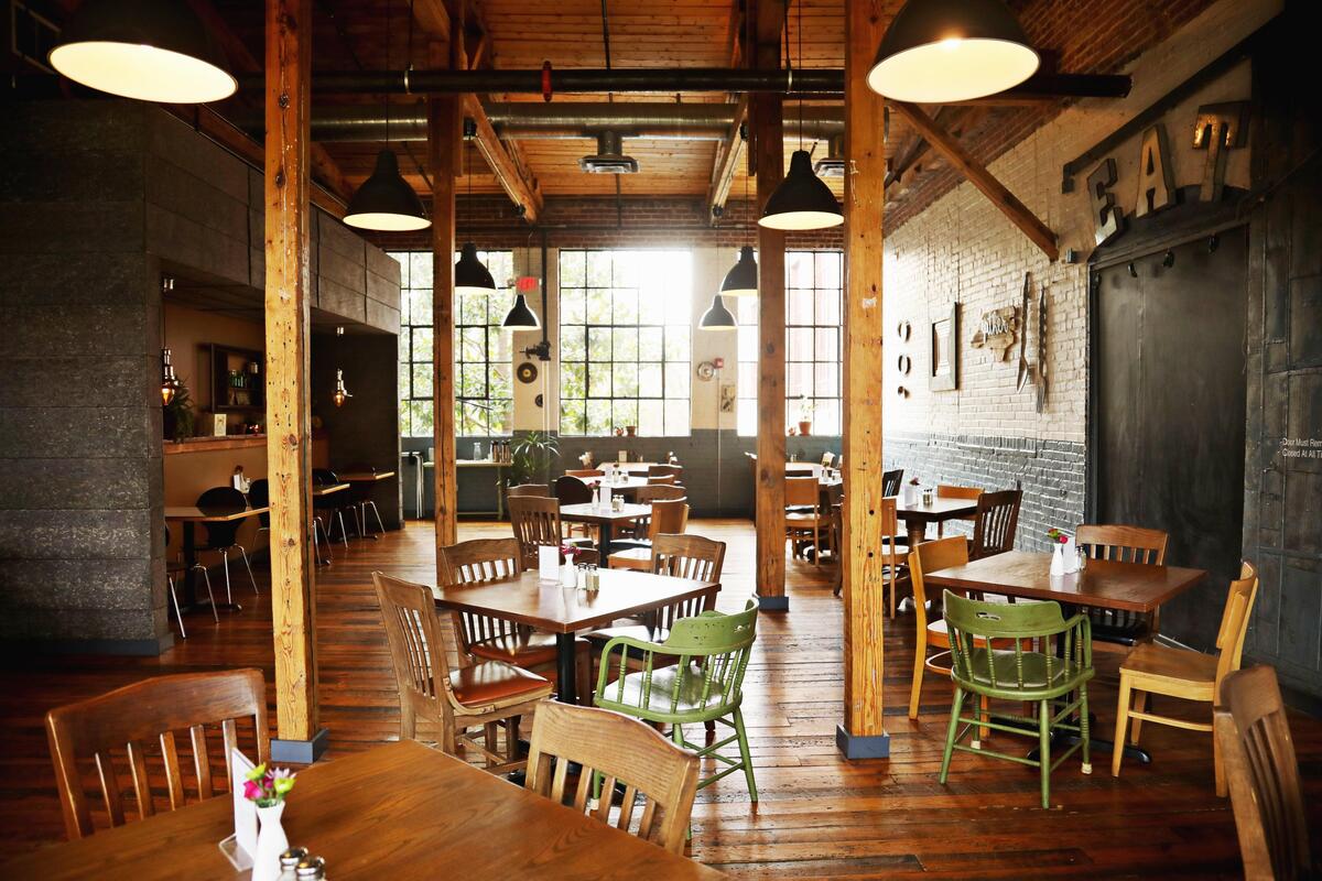 Pickle Jar Cafe has an open, rustic feel in a converted textile mill in Pittsboro.