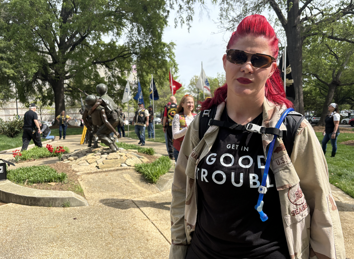 Lindsay Knapp, 42, was among the thousands of protesters who turned up at Raleigh’s Bicentennial Plaza to protest the Trump administration on Saturday, April 5.