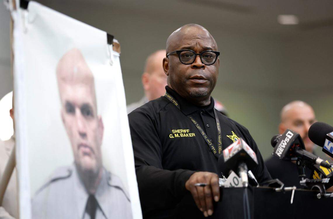 Wake County Sheriff Gerald Baker gives an update on the killing of Wake County Deputy Ned Byrd during a press conference Thursday, August 18, 2022, in Raleigh, N.C.