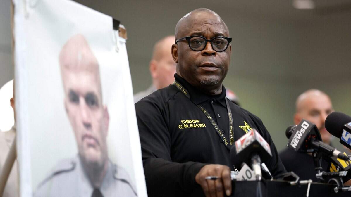 Wake County Sheriff Gerald Baker gives an update on the killing of Wake County Deputy Ned Byrd during a press conference Thursday, August 18, 2022, in Raleigh, N.C.