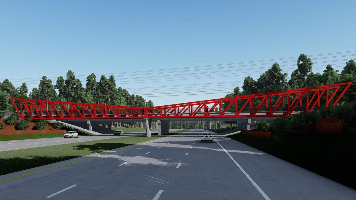 A rendering of the bicycle/pedestrian bridge that the City of Raleigh will soon begin building over Wade Avenue and adjacent to Blue Ridge Road. The bridge is part of larger project to build a new multi-use path along Blue Ridge between the N.C. Museum of Art and the N.C. State Fairgrounds.