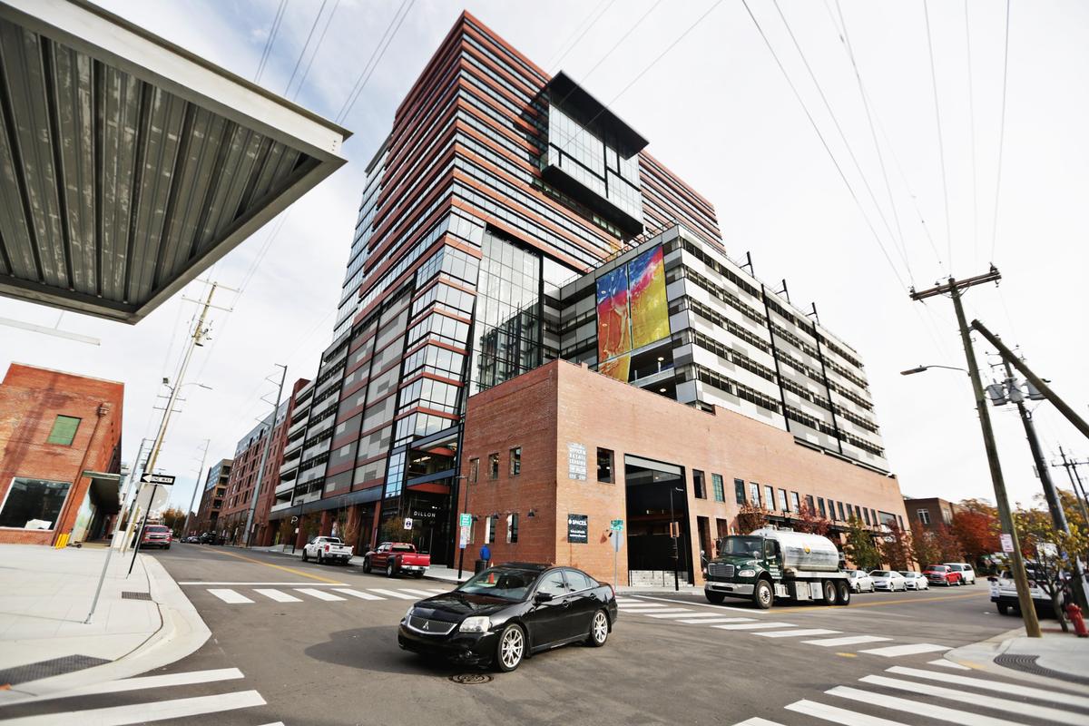 The Dillon in Raleigh’s warehouse district as seen from across South West Street where Union Station shuffles 12 trains in and out of town daily in downtown Raleigh.