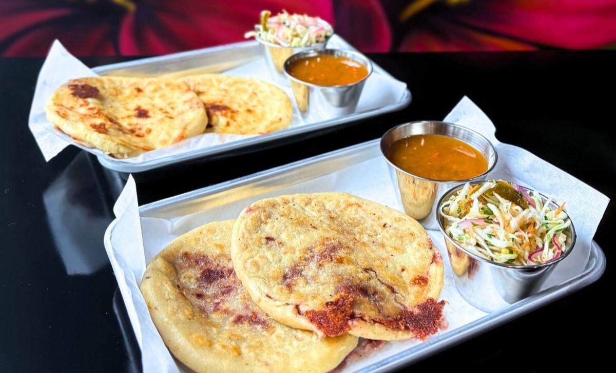 The Latin Effect’s menu includes pupusas, a Salvadoran staple typically made with corn flour and cheese, beans and pork. The dish is served with pickled curtido slaw and a mild salsa roja.
