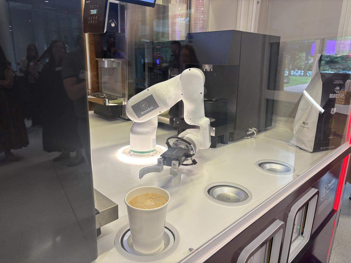 An automated coffee system from Hestia Robotics USA serves beverages at Lenovo’s North American headquarters in Morrisville, N.C. 