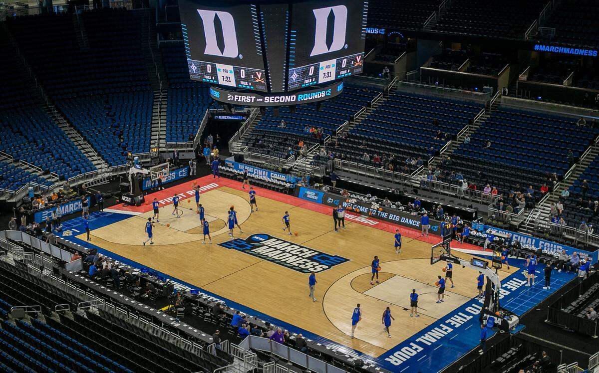The Duke Blue Devils practice for their NCAA opening round game against Oral Roberts on Wednesday, March 15, 2023 at the Amway Center in Orlando, Fla.