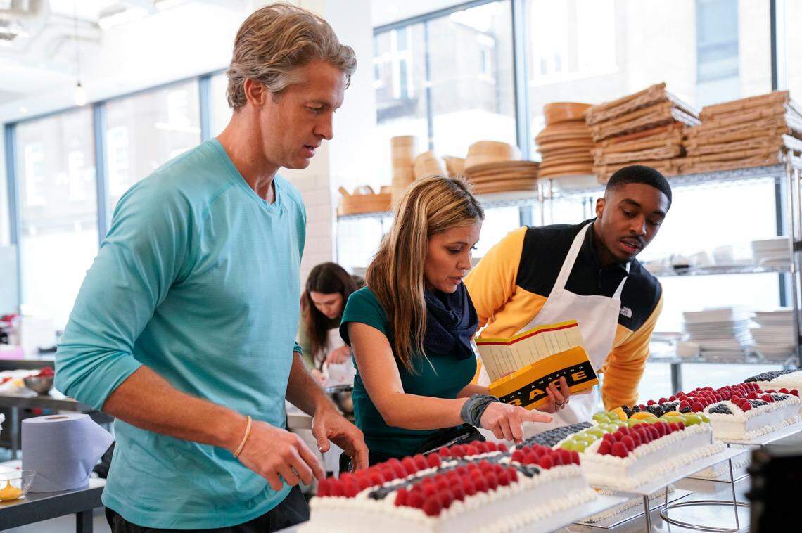 Penn Holderness, Kim Holderness and Ryan Gantt in the Season 33 premiere of “The Amazing Race” on CBS.