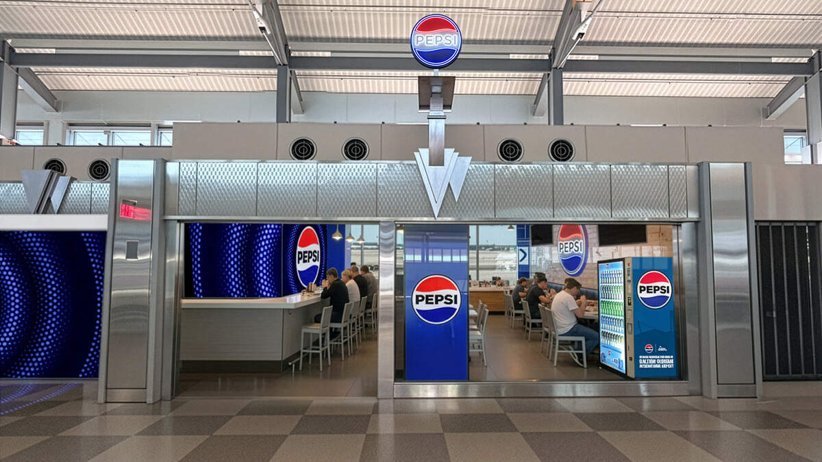 A rendering of what the Pepsi customer lounge will look like when it opens later this year in Terminal 2 at Raleigh-Durham International Airport.