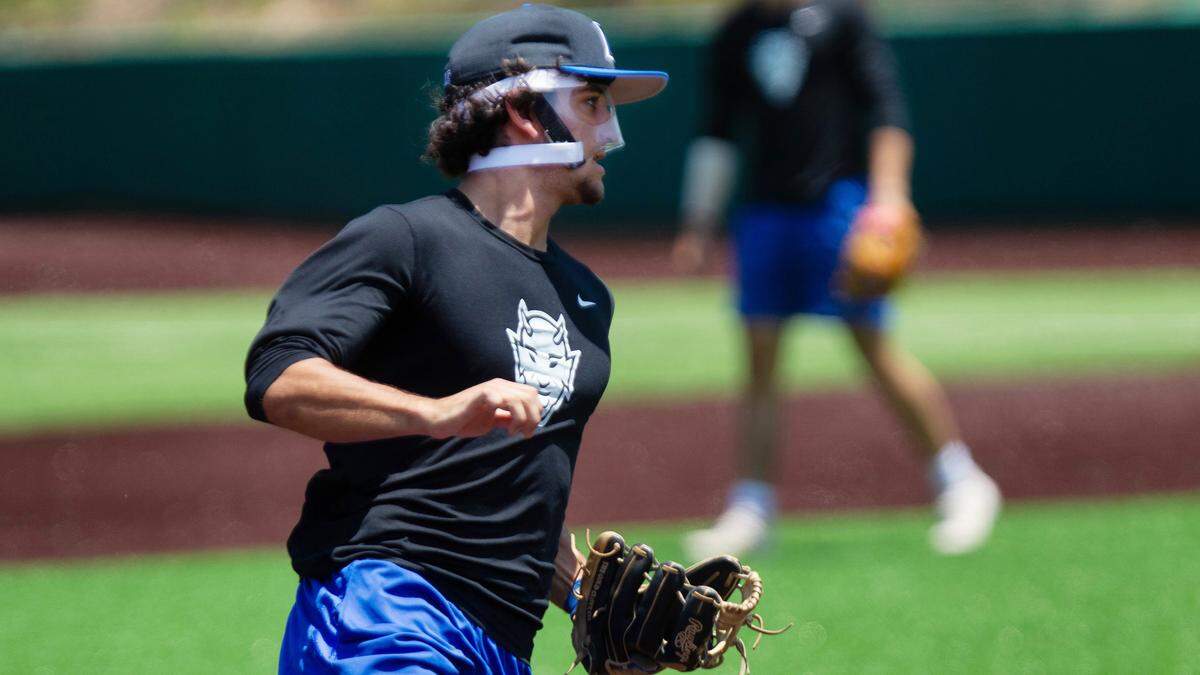 Duke shortstop Ethan Murray practices Tuesday, June 4, 2019 at Jack Coombs Field at Duke University in Durham. Duke is preparing for the Nashville Super Regional at Hawkins Field at Vanderbilt.