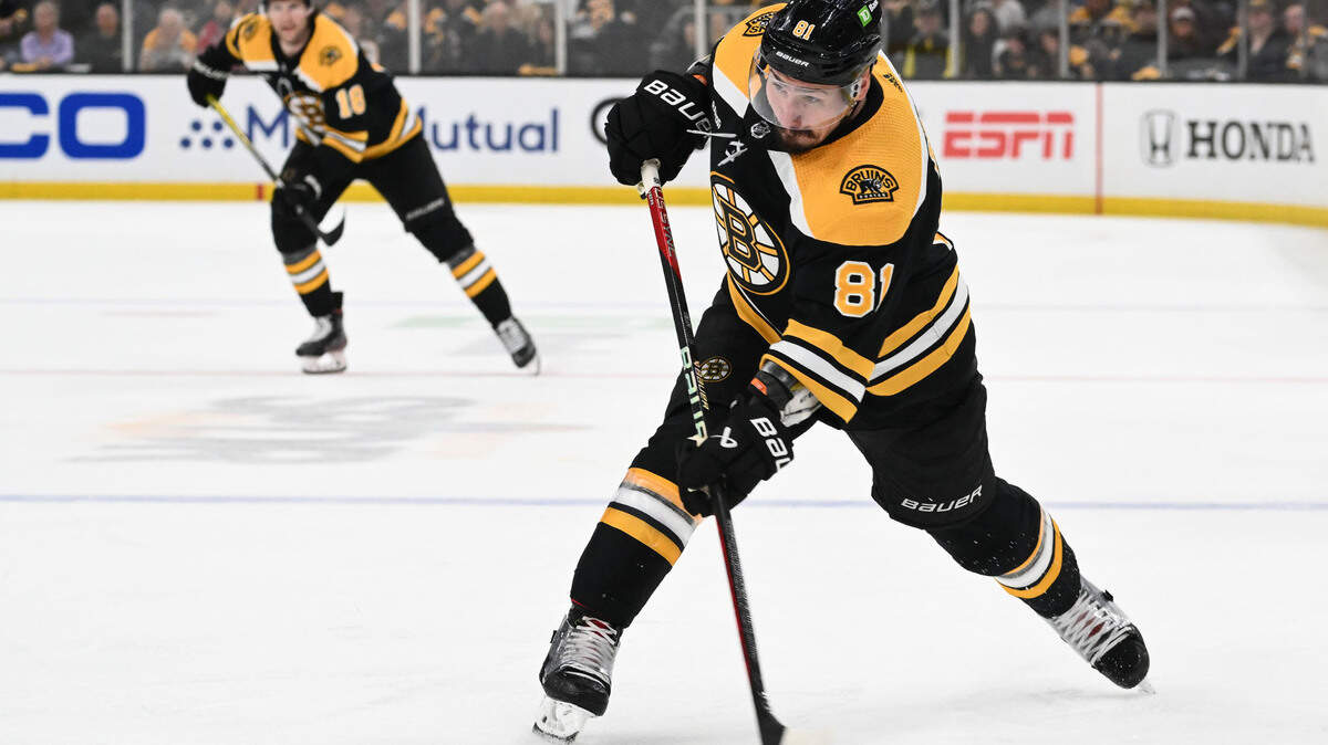 Boston Bruins defenseman Dmitry Orlov (81) takes a shot against the Florida Panthers during the third period of game one of the first round of the 2023 Stanley Cup Playoffs at TD Garden. 