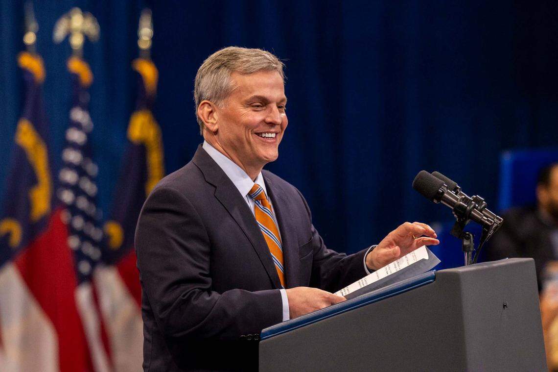 North Carolina Attorney General Josh Stein delivers a speech on heath care during a campaign stop at the Chavis Community Center in Raleigh on Tuesday, March 26, 2024.