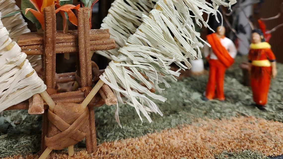 The roof of “Christmas at the Tongkonan” was made of pasta, which Faith An and Deborah Kinton both agreed was a particularly frustrating ingredient.