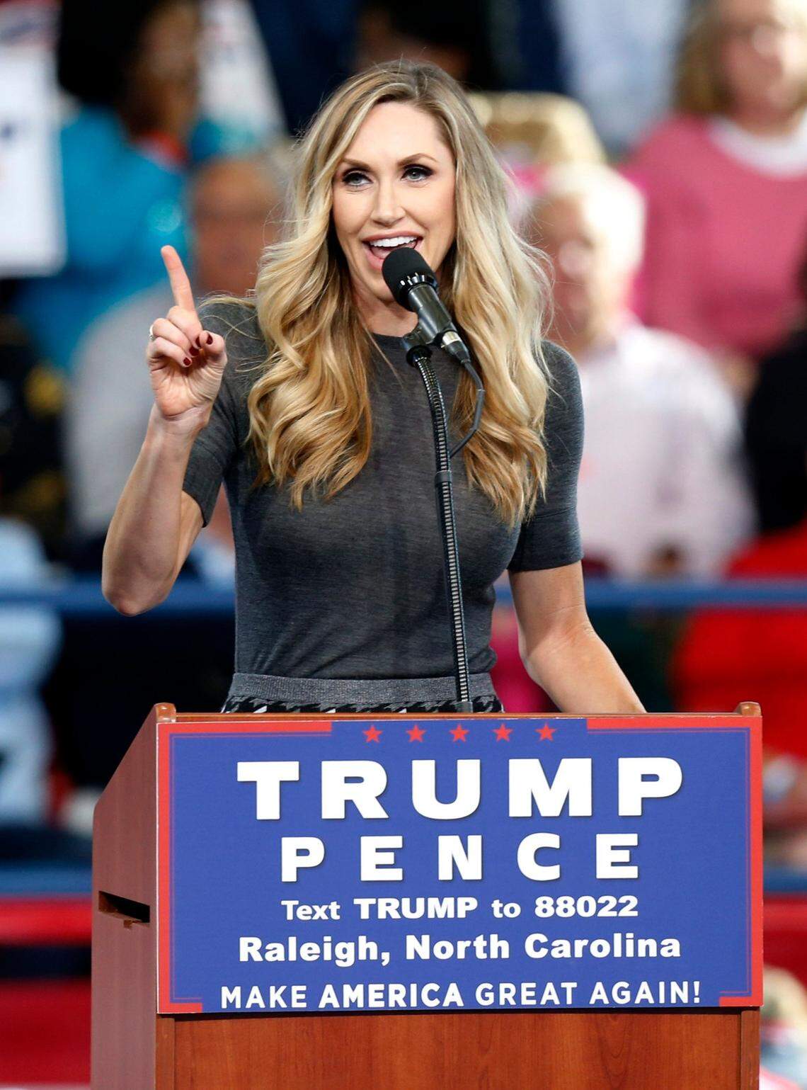 Lara Trump, Republican candidate for President Donald Trump’s daughter in law who is from Wrightsville Beach and attended N.C. State, speaks before Donald Trump campaigns at Dorton Arena in Raleigh NC on Monday, Nov. 7, 2016.