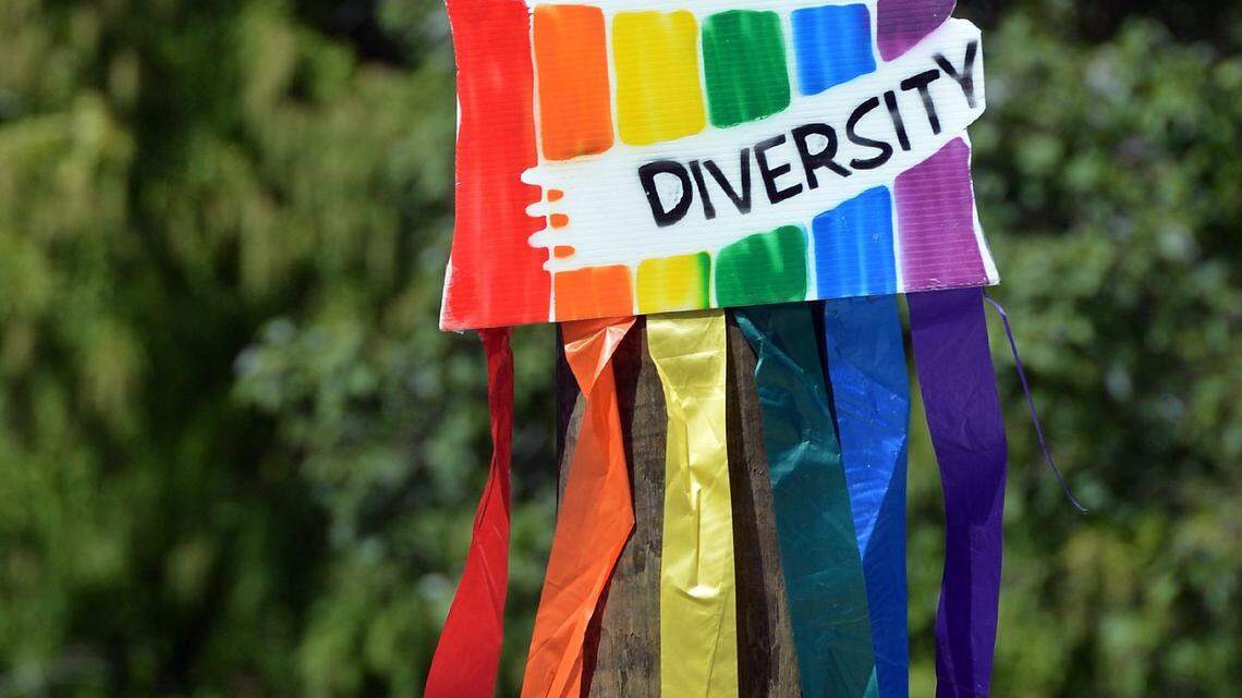 A banner adorns a power pole along Main Street in Durham, N.C. on Sept. 27, 2014 during the Pride Parade.