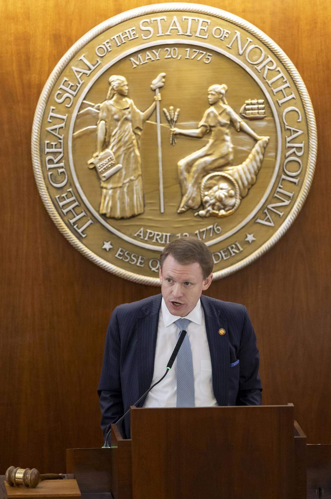House Speaker Destin Hall presides over the North Carolina House of Representatives’ session on Tuesday, April 21, 2026 in Raleigh, N.C.