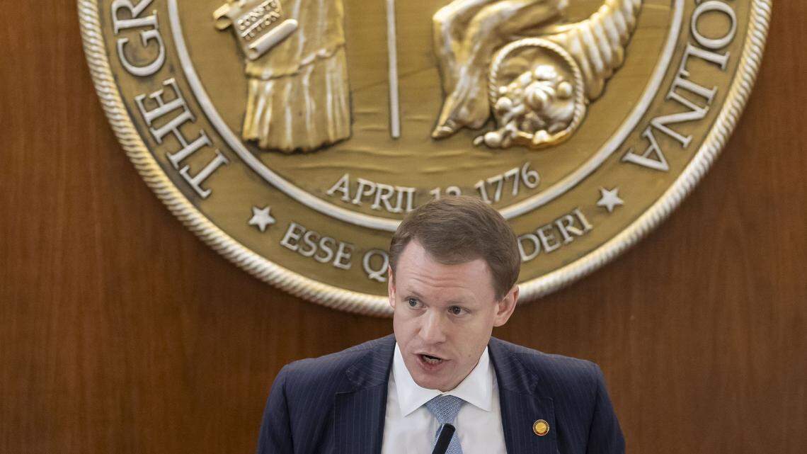 House Speaker Destin Hall presides over the North Carolina House of Representatives’ session on Tuesday, April 21, 2026 in Raleigh, N.C.