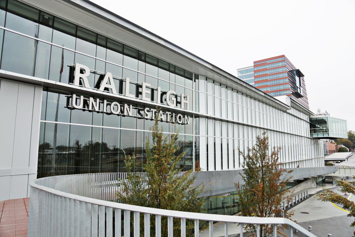 Raleigh’s Union Station with The Dillon building in the background.