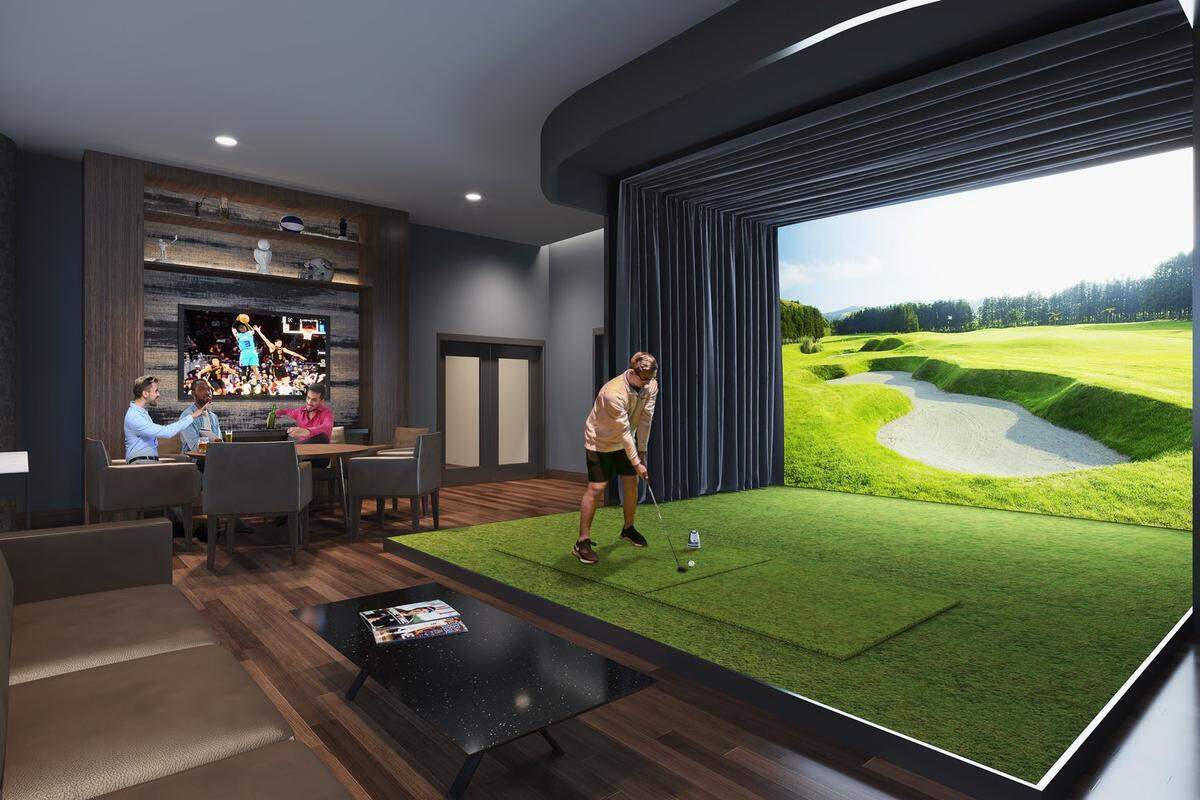 The Novus is a new high-rise at 400 W. Main St. in Durham’s Five Points district. Amenities include a putting green and golf simulator, among others.