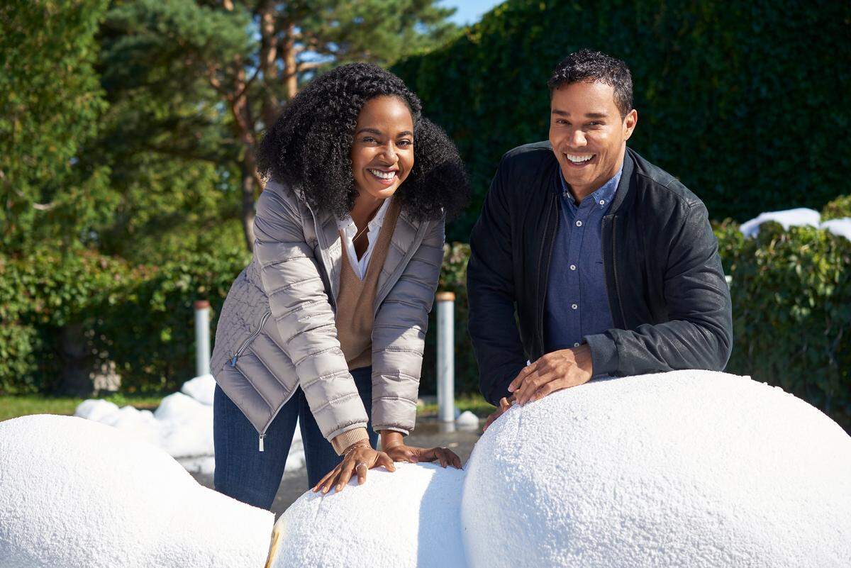 Jerrika Hinton and Christian Vincent in the Hallmark Christmas movie “A Majestic Christmas.”