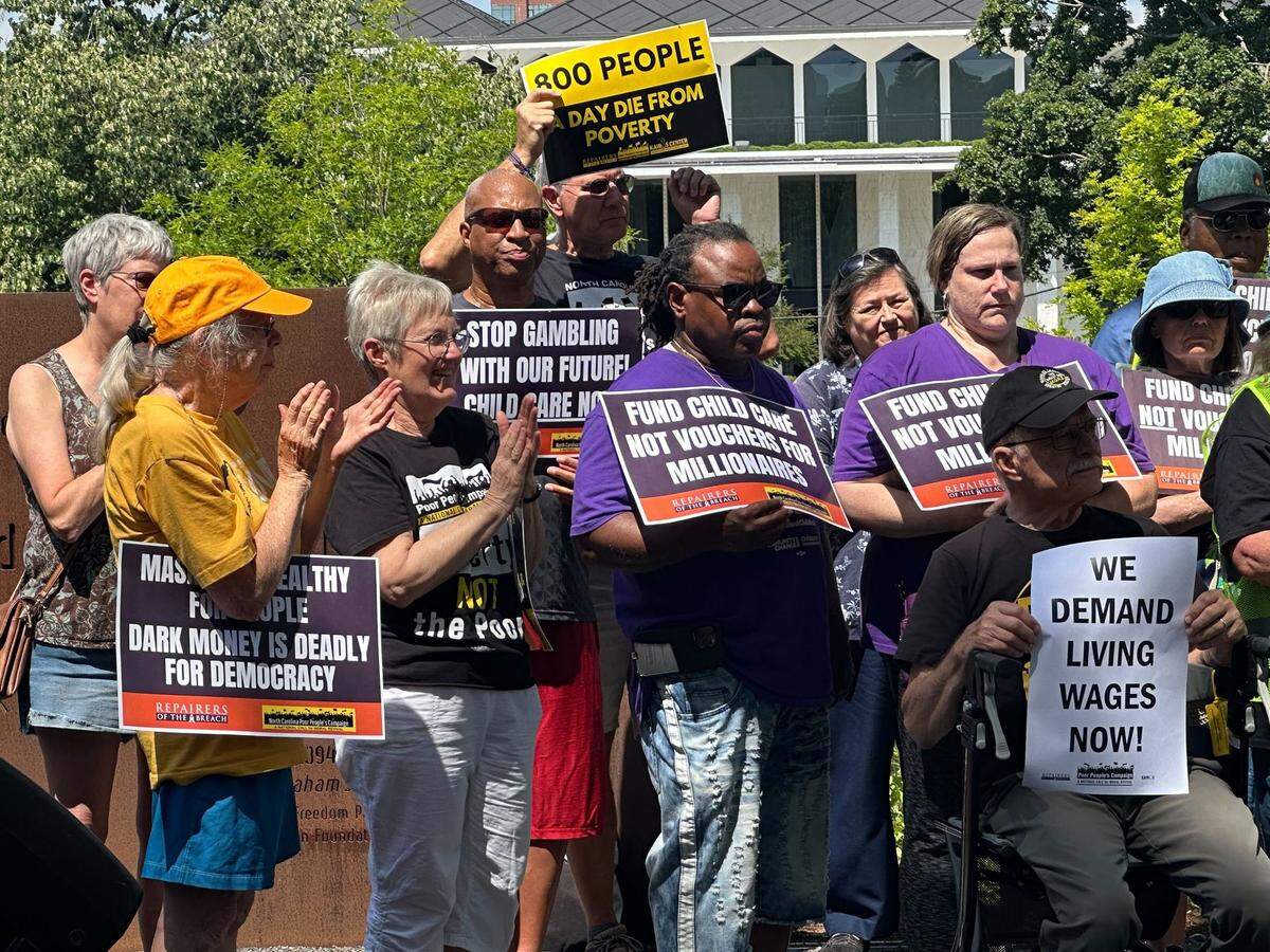 Advocates gathered at NC’s Freedom Park to call on lawmakers to take action on the child care funding cliff.